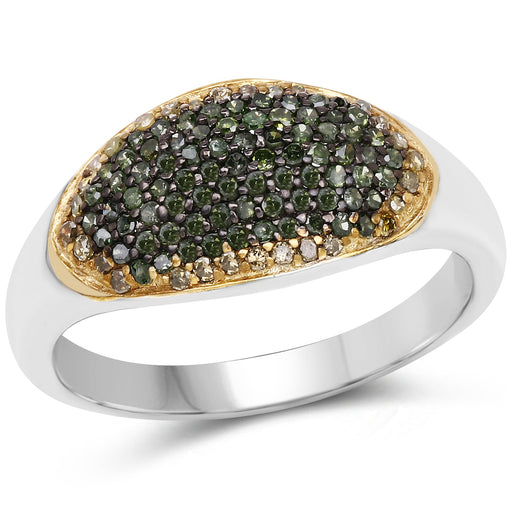 Bids.com 0.45 Carat Genuine Green Diamond and Yellow Diamond .925 Sterling Silver Ring Rings White Smoke size 6.00,size 7.00,size 8.00,size 9.00