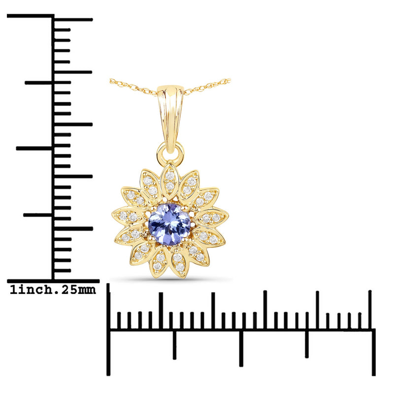 Bids.com 0.31 Carat Genuine Tanzanite and White Diamond 14K Yellow Gold Pendant Pendants White Smoke