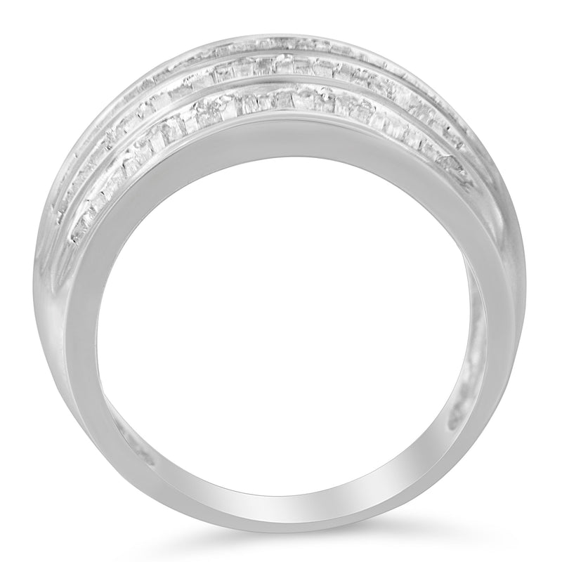 Bids.com .925 Sterling Silver 1.0 Cttw Baguette-Cut Diamond 6-Row Channel Set Domed Tapered Cocktail Fashion Ring (H-I Color, I2-I3 Clarity) - Size 6-1/2 Rings White Smoke 6.75 / White.Sterling Silver,7.25 / White.Sterling Silver,7 / White.Sterling Silver,7.75 / White.Sterling Silver,7.5 / White.Sterling Silver,6.5 / White.Sterling Silver