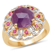 Bids.com 14K Yellow Gold Plated 5.55 Carat Genuine Pink Sapphire & Ruby .925 Sterling Silver Ring Rings White Smoke size 6.00,size 7.00,size 8.00,size 9.00