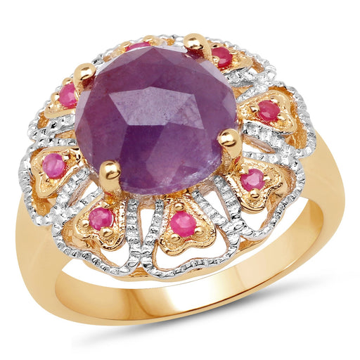 Bids.com 14K Yellow Gold Plated 5.55 Carat Genuine Pink Sapphire & Ruby .925 Sterling Silver Ring Rings White Smoke size 6.00,size 7.00,size 8.00,size 9.00