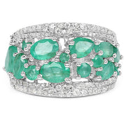 Bids.com 3.27 Carat Genuine Emerald and White Zircon .925 Sterling Silver Ring Rings White Smoke size 7.00,size 5.00,size 6.00,size 8.00,size 9.00