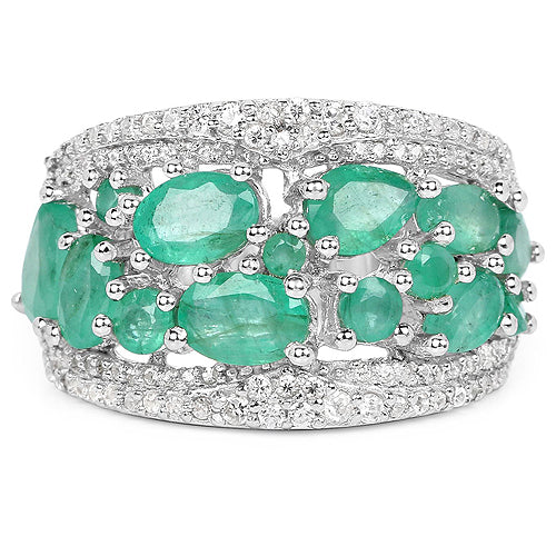 Bids.com 3.27 Carat Genuine Emerald and White Zircon .925 Sterling Silver Ring Rings White Smoke size 7.00,size 5.00,size 6.00,size 8.00,size 9.00