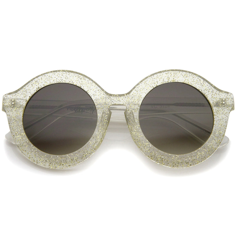 zeroUV Valley City X zeroUV Retro Round Spunky Sunglasses A539 Sunglasses White Smoke Frost Glitter Smoke
