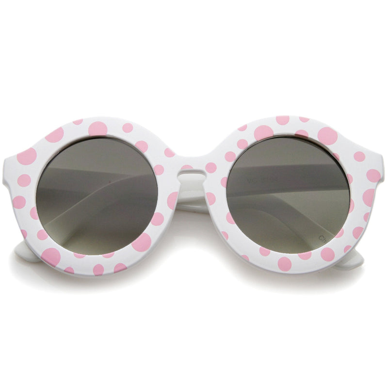zeroUV Valley City X zeroUV Retro Round Spunky Sunglasses A539 Sunglasses White Smoke Polka Dots Smoke