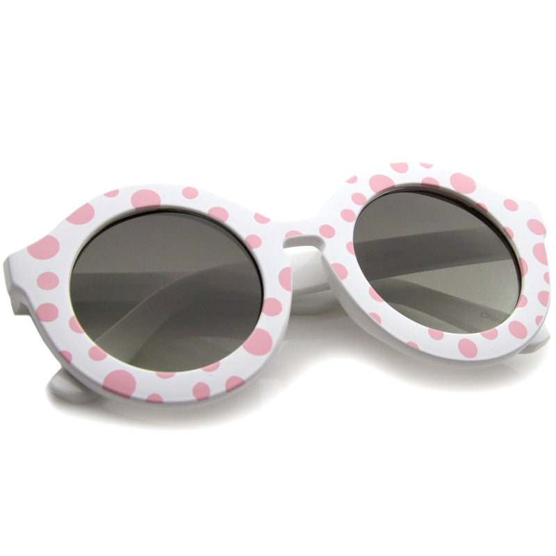 zeroUV Valley City X zeroUV Retro Round Spunky Sunglasses A539 Sunglasses White Smoke Pink Glitter Smoke,Frost Glitter Smoke,Polka Dots Smoke,White Smoke