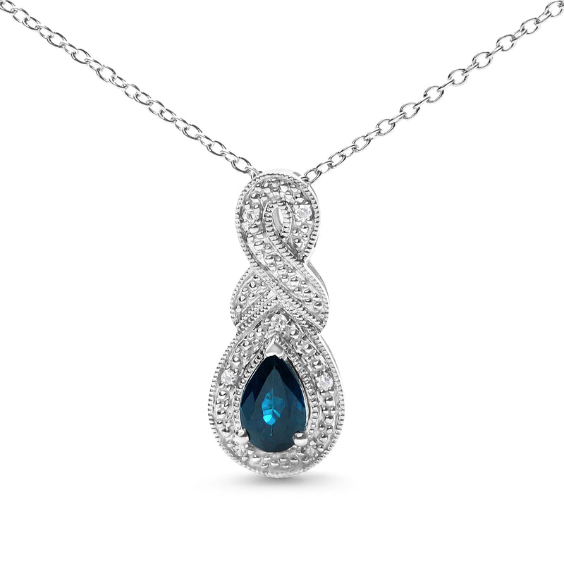 Bids.com .925 Sterling Silver 6x4mm Pear Sapphire and Diamond Accent Infinity Drop 18" Pendant Necklace (H-I Color, SI1-SI2 Clarity) Necklaces White Smoke White.Sterling Silver / 18