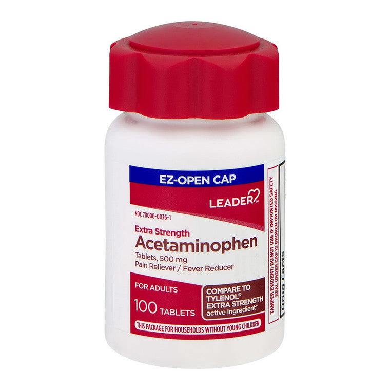 Leader Health Care Leader Health Care Acetaminophen Extra Strength 500 Mg Tablets For Adults Medicine Cabinets Firebrick