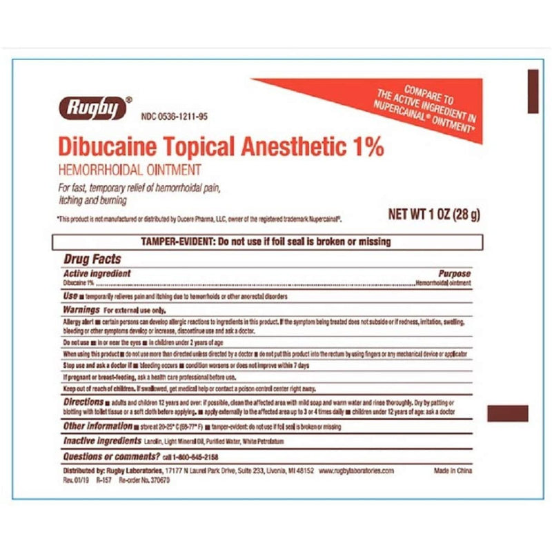 Rugby Rugby Dibucaine Topical Anesthetic Ointment 1 Health & Beauty White Smoke