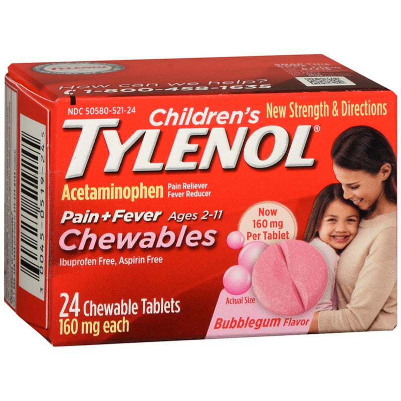 Tylenol Children's Tylenol Chewable Tablets, 160mg Acetaminophen, Bubble Gum, 24 ct Medicine & Drugs White Smoke