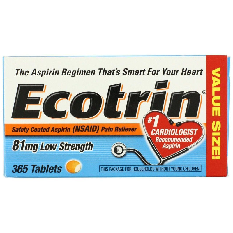 Ecotrin Ecotrin Low Dose Safety Coated Aspirin 81mg, 365 Tablets – Daily Heart Therapy Medicine & Drugs Seashell