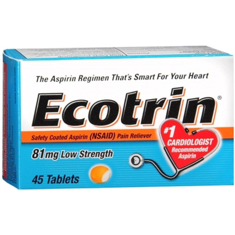 Ecotrin Ecotrin Low Dose Safety Coated Aspirin 81mg, 45 Tablets – Heart Health Support Medicine & Drugs White Smoke