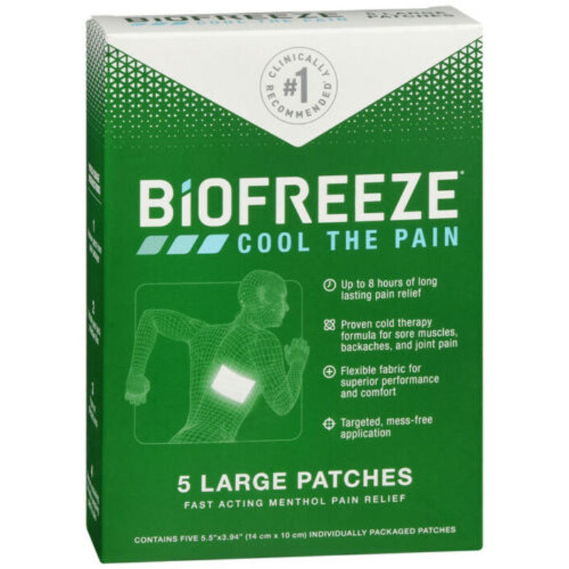 Biofreeze Biofreeze Pain Relief Patch - Large - 5 Count - 5% Menthol Cooling Formula Heating Pads Forest Green
