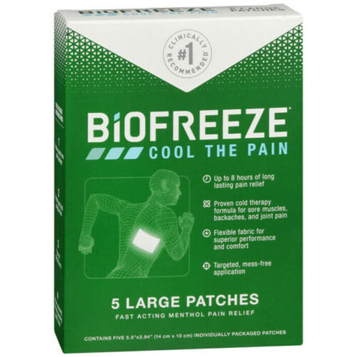 Biofreeze Biofreeze Pain Relief Patch - Large - 5 Count - 5% Menthol Cooling Formula Heating Pads Forest Green