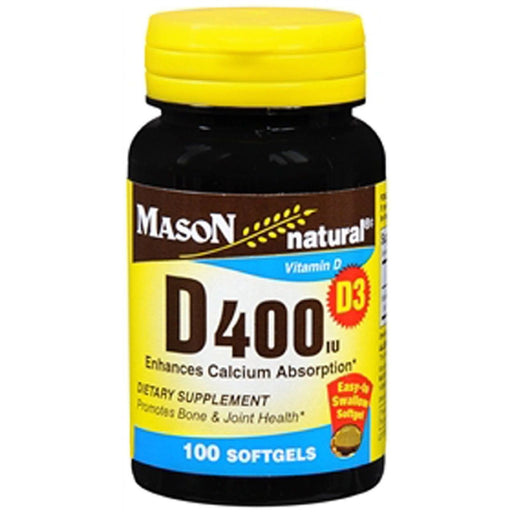 Mason Natural Mason Natural Vitamin D3, 10 Mcg, 100 Softgels Vitamins & Supplements Black