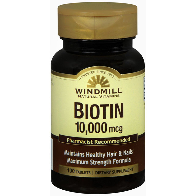 Windmill Biotin 10,000 Mcg - Tablets 100Ct Vitamins & Supplements Black