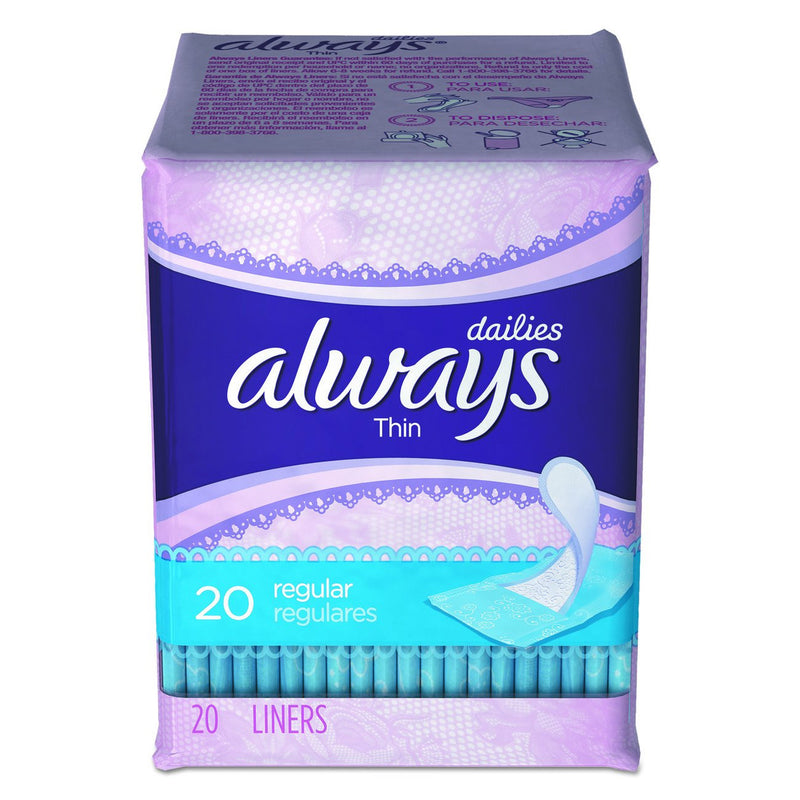 Always Always Regular Thin Pantiliner Unscented, 20 Count, 24 Per Case Feminine Pads & Protectors Lavender
