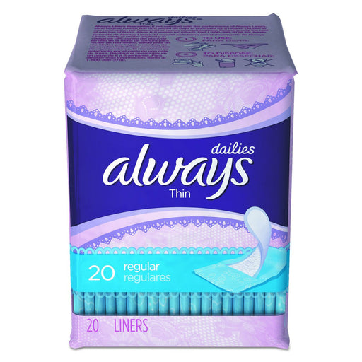 Always Always Regular Thin Pantiliner Unscented, 20 Count, 24 Per Case Feminine Pads & Protectors Lavender