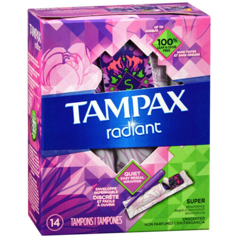 Tampax Tampax Radiant Tampons With Leak Guard Braid, Super Absorbency, Unscented Tampons Dark Blue