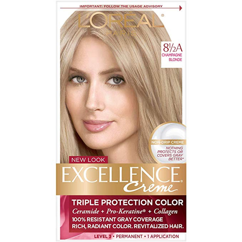Excellence Excellence L'Oreal Paris Créme Permanent Triple Protection Hair Color, 8.5A Champagne Blonde, 1 Kit Hair Color Rosy Brown