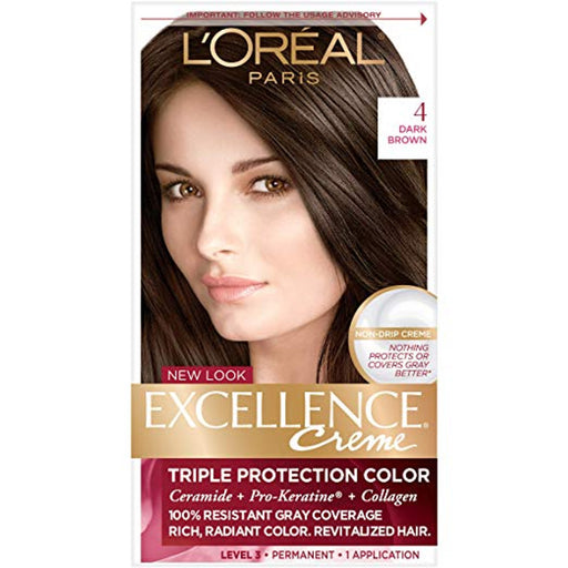 Excellence Excellence L'Oreal Paris Triple Protection Permanent Hair Color - 4 Dark Brown - 1 Kit Hair Color Black