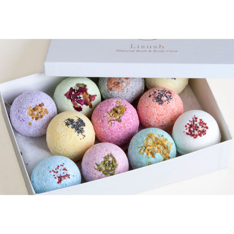 Lizush 11 Bath Bombs Gift Box +  one Free Bomb to make 12 !! BATH BOMBS & SHOWER STEAMERS Light Gray No name,Name on the box