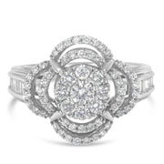 Bids.com 14K White Gold 1.0 Cttw Round & Baguette Cut Diamond Floral Cluster Quatrefoil Channel Set Band Cocktail Statement Ring (H-I Color, SI2-I1 Clarity) - Size 6-3/4 Rings White Smoke 7 / White.Gold,7.25 / White.Gold,6.75 / White.Gold