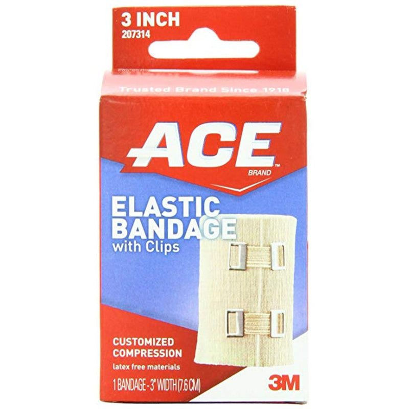 ACE ACE Brand Elastic Bandage With Clips 3 Inch First Aid White Smoke