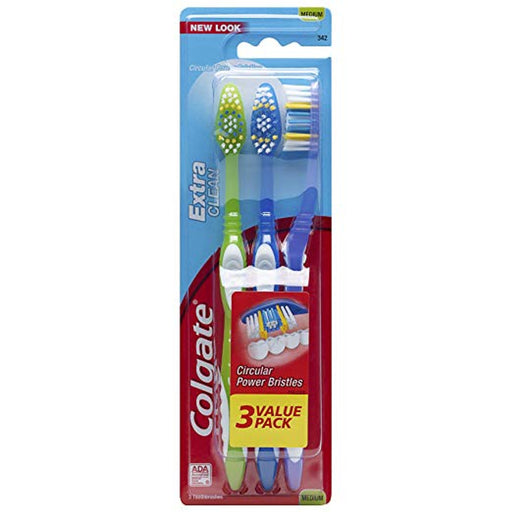 Colgate Colgate Extra Clean Toothbrush Value Pack, Medium Bristles, 3 Count – Full Head Manual Toothbrush Toothbrushes Brown