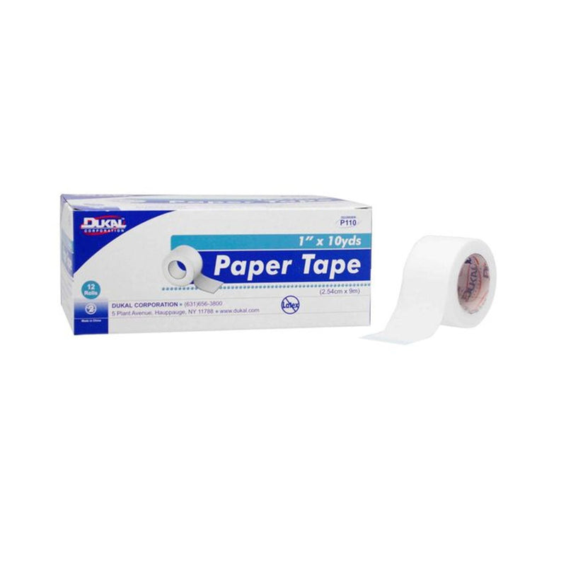 Dukal Dukal Paper Tape Non-Sterile 1" X 10 Yds 12 Count #P110 First Aid White Smoke