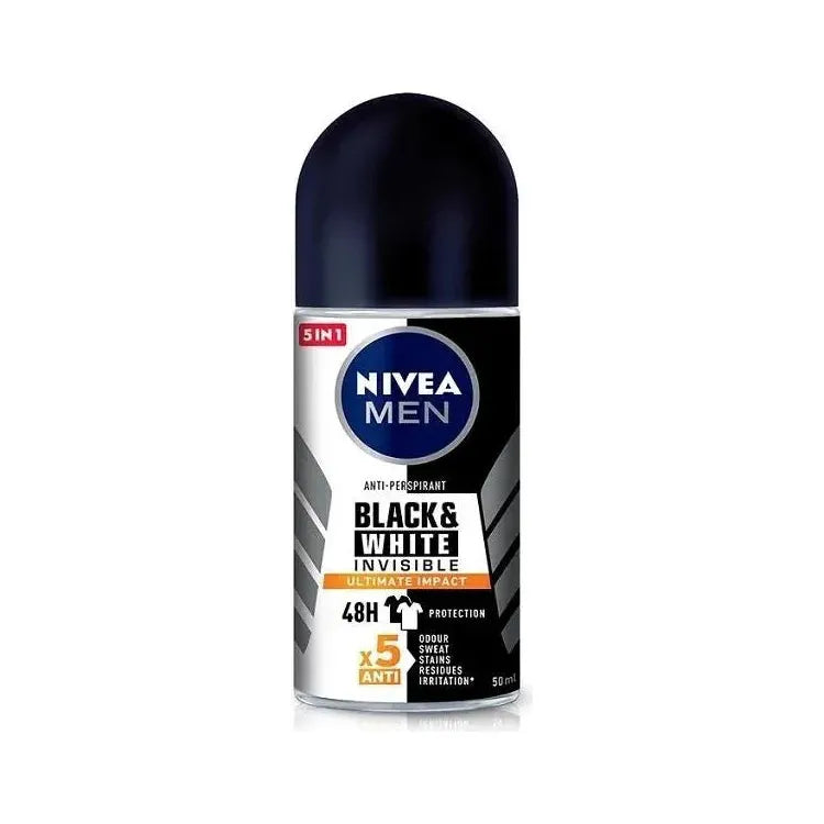Nivea Nivea Men Black & White Invisible Ultimate Impact 48H 5 in 1 Roll-On Deodorant 50 ml Roll-On Deodorant Black