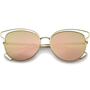zeroUV Women's Modern Flat Lens Cat Eye Metal Sunglasses A323 Sunglasses White Smoke Gold Pink Mirror