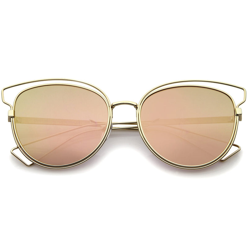 zeroUV Women's Modern Flat Lens Cat Eye Metal Sunglasses A323 Sunglasses White Smoke Gold Pink Mirror