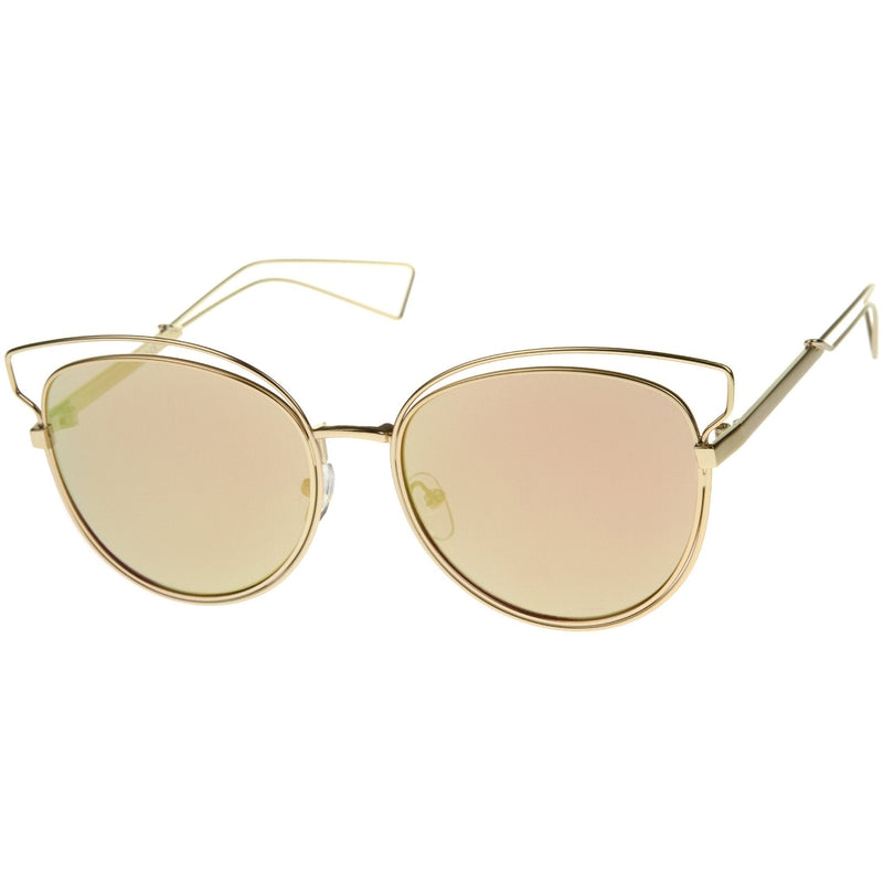 zeroUV Women's Modern Flat Lens Cat Eye Metal Sunglasses A323 Sunglasses White Smoke Gold Pink Mirror,Silver Silver Mirror,Gold Blue Mirror,Gold Gold Mirror,Black Purple Mirror