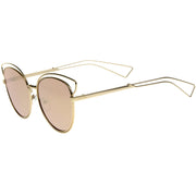 zeroUV Women's Modern Flat Lens Cat Eye Metal Sunglasses A323 Sunglasses White Smoke Gold Pink Mirror,Silver Silver Mirror,Gold Blue Mirror,Gold Gold Mirror,Black Purple Mirror