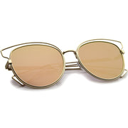 zeroUV Women's Modern Flat Lens Cat Eye Metal Sunglasses A323 Sunglasses White Smoke Gold Pink Mirror,Silver Silver Mirror,Gold Blue Mirror,Gold Gold Mirror,Black Purple Mirror