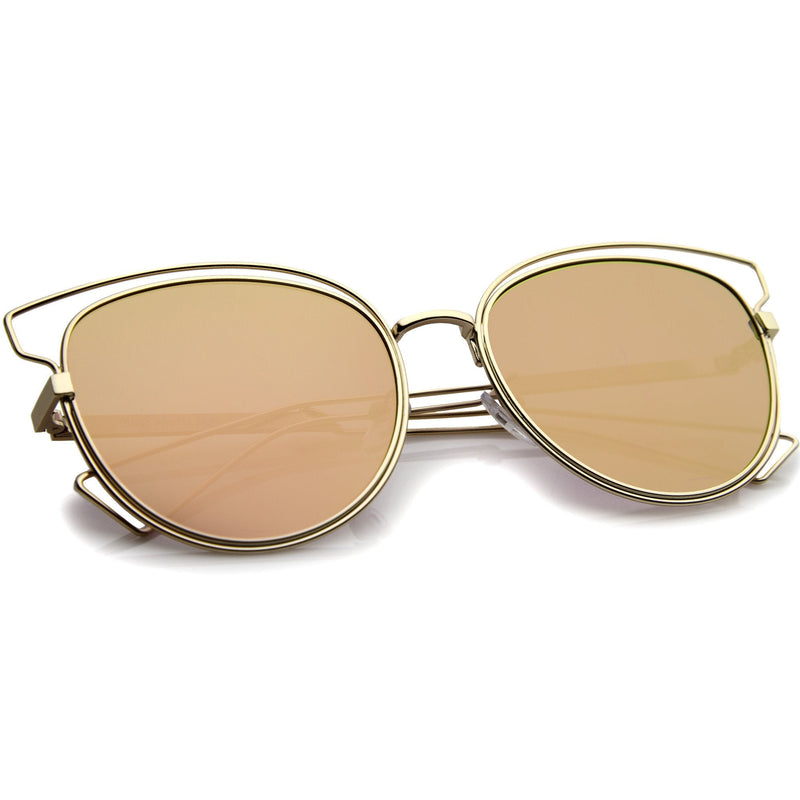 zeroUV Women's Modern Flat Lens Cat Eye Metal Sunglasses A323 Sunglasses White Smoke Gold Pink Mirror,Silver Silver Mirror,Gold Blue Mirror,Gold Gold Mirror,Black Purple Mirror