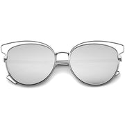zeroUV Women's Modern Flat Lens Cat Eye Metal Sunglasses A323 Sunglasses Light Gray Gold Pink Mirror,Silver Silver Mirror,Gold Blue Mirror,Gold Gold Mirror,Black Purple Mirror