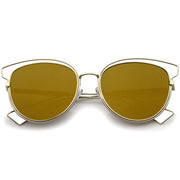 zeroUV Women's Modern Flat Lens Cat Eye Metal Sunglasses A323 Sunglasses White Smoke Gold Gold Mirror