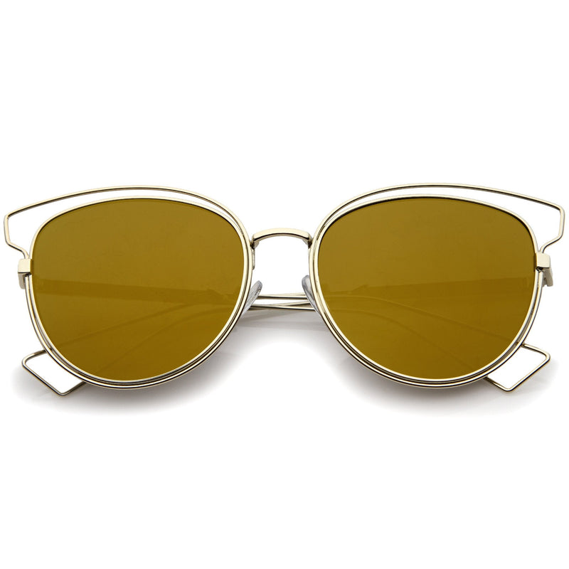 zeroUV Women's Modern Flat Lens Cat Eye Metal Sunglasses A323 Sunglasses White Smoke Gold Gold Mirror