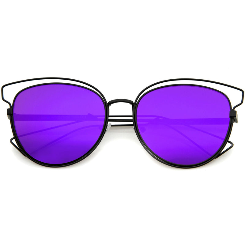 zeroUV Women's Modern Flat Lens Cat Eye Metal Sunglasses A323 Sunglasses White Smoke Black Purple Mirror