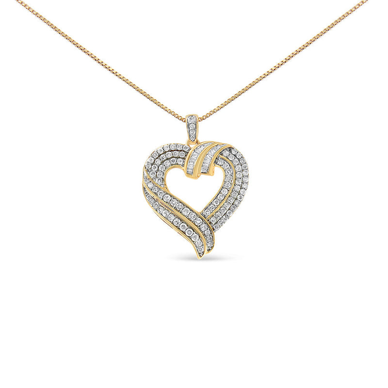 Bids.com 14K Yellow Gold Plated .925 Sterling Silver 1.00 Cttw Baguette Diamond Composite Open Heart 18" Inch Pendant Necklace (I-J Color, I1-I2 Clarity) Necklaces White Smoke Yellow.Sterling Silver / 18,White.Sterling Silver / 18