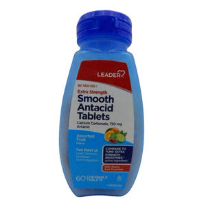 Leader Leader Smooth Antacid Calcium Carbonate 750mg, Fruit 60 Chewables Health Care White Smoke