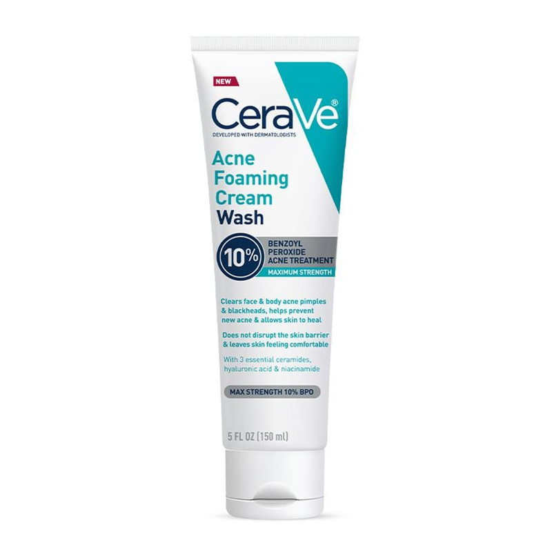 CeraVe CeraVe Cream Wash, Acne, Foaming, Maximum Strength, 10% Benzoyl Peroxide 5 Fl Oz Skin Care White Smoke
