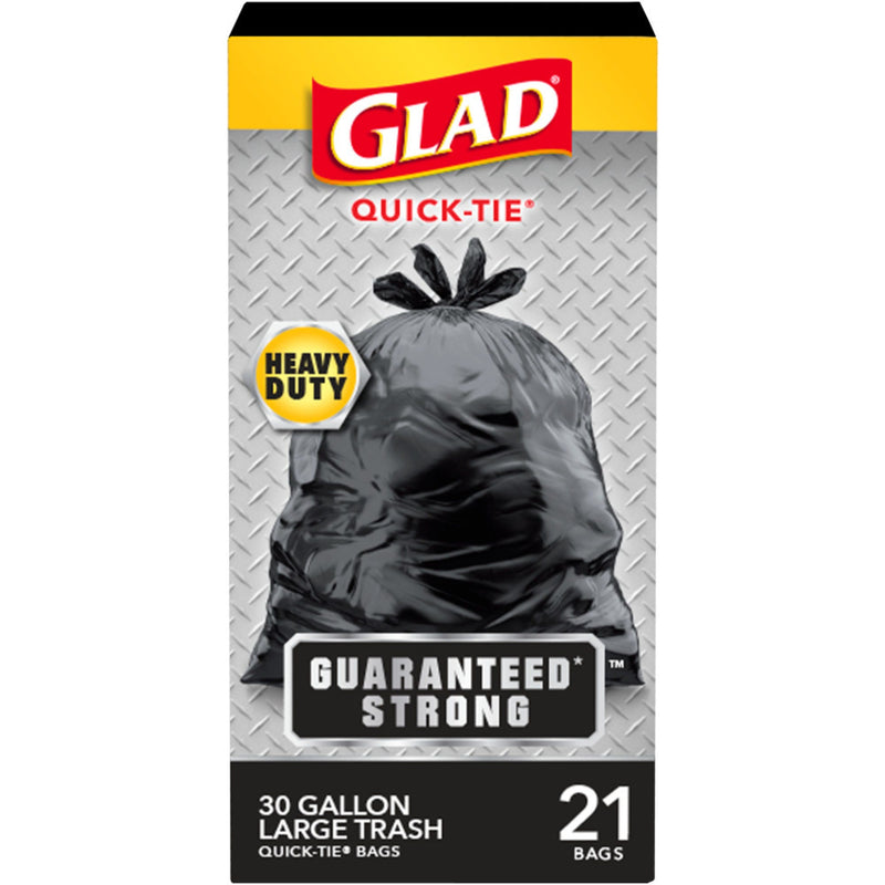 Glad Glad Strong Quick-Tie Large Trash Bags 30 Gallon Black Paper & Plastic Shopping Bags Gray