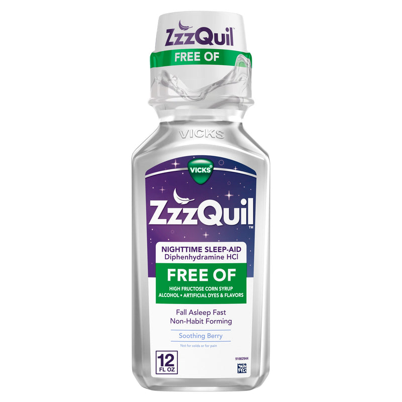Vicks Vicks ZzzQuil™ Nighttime Sleep Aid – Alcohol-Free Berry (12 Fl Oz) Snoring & Sleep Apnea Aids White Smoke