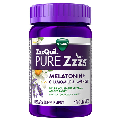 Vicks Vicks Zzzquil Pure Zzzs Melatonin Gummies, Sleep Aid, With Chamomile & Lavender, Aids For Adults, Wildberry Vanilla Flavored, 48 Vitamins & Supplements White Smoke