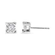 Bids.com .925 Sterling Silver 1/2 Cttw Miracle Set Princess-cut Diamond Solitaire Stud Earrings (I-J Color, SI1-SI2 Clarity) Earrings White Smoke White.Sterling Silver / 0.5,White.Sterling Silver / 0.63,White.Sterling Silver / 0.25