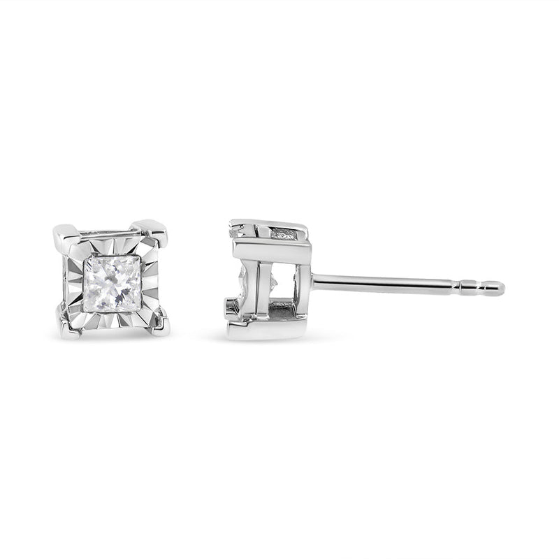 Bids.com .925 Sterling Silver 1/2 Cttw Miracle Set Princess-cut Diamond Solitaire Stud Earrings (I-J Color, SI1-SI2 Clarity) Earrings White Smoke White.Sterling Silver / 0.5,White.Sterling Silver / 0.63,White.Sterling Silver / 0.25