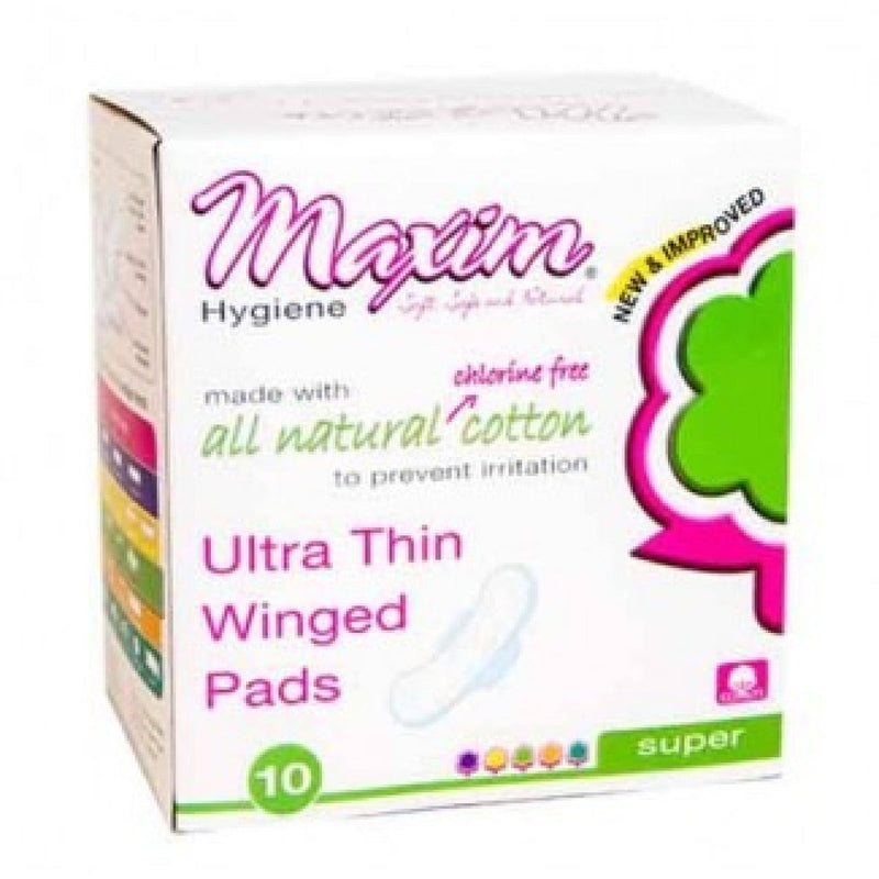 Maxim Maxim Hygiene Products Natural Cotton Ultra Thin Winged Pads Overnight 10 Pad Health & Beauty White Smoke